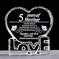 Movdyka 5th Anniversary Romantic Plaque Gifts for Her, Engraved 5 Years of Marriage Wedding Anniversary Crystal Keepsake to Him Husband