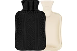 phixilin Bolsa de Agua Caliente, 2L bolsa de agua Seguro y a prueba de fugas, Caucho natural, Cálido y confortable, alivia los calambres dolorosos Adecuado para niños y adultos - Negro