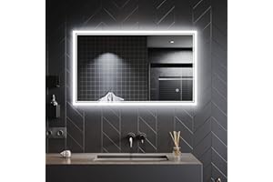 SONNI Lustro łazienkowe LED, ścienne, podświetlane, zimna biel, 6400 K, prostokątne, 100 x 60 cm