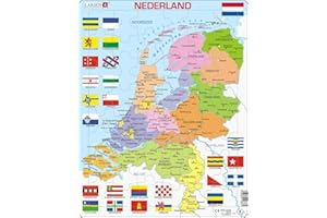 Larsen K53 Paesi Bassi, Mappa Politica, Edizione Olandese, Puzzle Incorniciato con 48 Pezzi