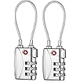 ZHEGE Luggage Padlocks TSA Approved, Flexible Cable Travel Locks, Coded Suitcase Lock, Small Padlock with 3 Digit Combination for Suitcases, Baggage, Backpacks, Briefcases (Silver, 2 Pack)