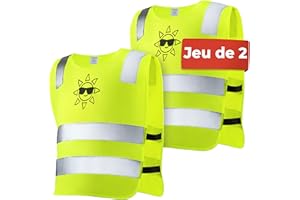 Prowiste 2 Gilet Jaune Enfant - Visibleité Élevée - Taille Universelle pour Enfants de 2 à 12 Ans - Certification EN 1150:1999 Vérifiée