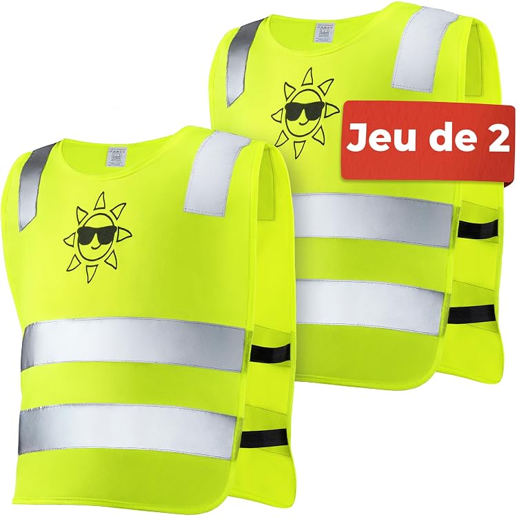 Gilet De Sécurité Enfant PTBWS - 2 Pièces Réfléchissantes Jaunes - Taille 2-12 Ans - Pour école Et Activités