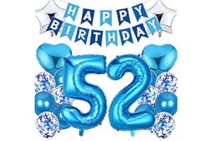 Feelairy Geburtstagsdeko 52 Jahre Mann, Luftballon 52. Geburtstag Deko Männer, Happy Birthday Deko Folienballon 52 Jahre Geburtstag Männer, Blau Ballon 52. Geburtstag Mann Party Dekoration Set