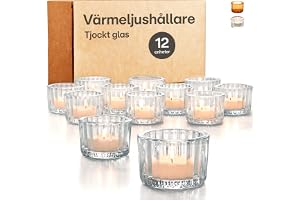 Värmeljushållare i Glas för Bordsdekoration - Set med 12 runda värmeljusglas - Robusta ljusstakar för heminredning & bröllop