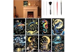 VLYX Art de Grattage pour Adultes et Enfants, Kit de 8 Notes Arc-en-Ciel Lumineux avec Outils de Grattage, Fournitures Créatives pour Enfants & Adultes (Océan & Ciel Nocturne)