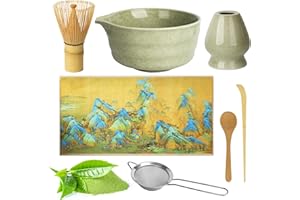 NUANGOO 7 pièces Kit matcha,un fouet à matcha,une passoire à thé matcha, un bol à matcha, un fouet à thé, un torchon et une cuillère à matcha, adapté aux amateurs de thé et aux débutants en cérémonie du thé