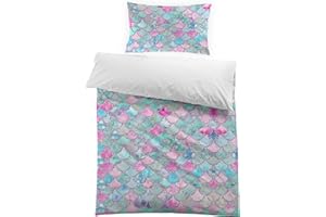 MUSOLEI Copripiumino sirena Copripiumino singolo bambina Set copripiumino singolo bambino Copripiumino 135x200 e 1 Federa 50X80 cm Regalo bambina Regalo battesimo Regalo compleanno Poliestere