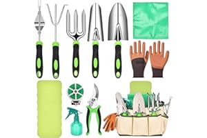 Ezkamfort Heavy Duty Garden Tools Set, 12-Piece Stainless Steel Rust-Proof Gardening Kit with Durable Storage Tote Bag, Gardening Gifts for Women Men, Indoor/Outdoor Plant Tools