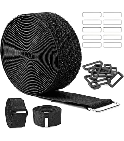 5 M × 5 CM Sangle Scratch avec 25 Boucles en Métal, Bande Sangle Rouleau Scratch Cable Management - Découpable Réglables Réutilisable, Bandes avec Attache pour Organiser Câbles Cordons Tuyaux (Noir