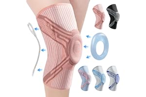 Taope Knee Support Braces for Women Men, Knee Compression Sleeves with Side Stabilizers & Patella Gel Pad for Meniscus Tears, Arthritis Joint Pain Relief, ACL, Running, Squats Sports Single Pink-M