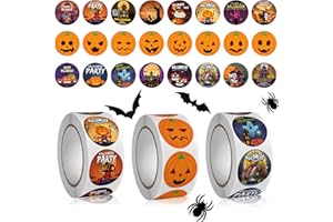 AOOGON 1500 Pezzi Halloween Adesivo Etichetta, Festa per Feste di Halloween, 3 Rotolo Adesivo rotolo zucca di Halloween per Buste Confezioni, Regalo Decorazione, Bomboniere di Halloween, Feste Halloween