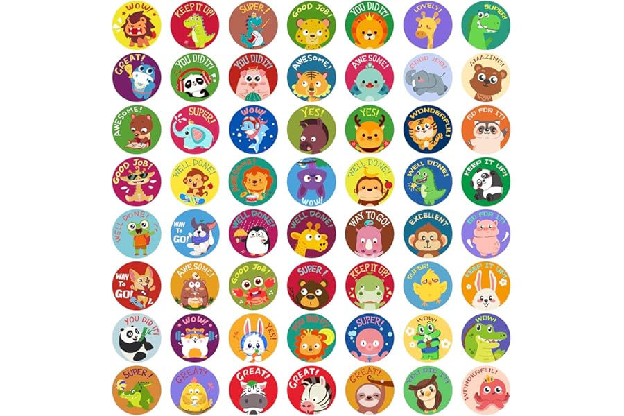 1000 PCS Motivational Stickers for Kids,56 Animals Cartoon Designs,Teacher Rewards Stickers,potty trainning Stickers,Encouraging Stickers,Incentive Stickers,1 Inch Round Animal Stickers