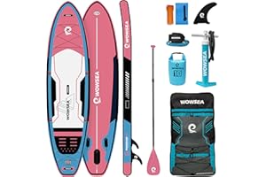 WOWSEA Tavola da paddle gonfiabile, durevole e stabile, per viaggi e tempo libero, con pompa doppia o tripla azione, pagaia in fibra di vetro, corda alla caviglia e accessori multiuso