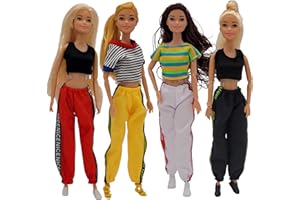 Nimeto 8 x Kleidung , Mode, Bekleidung Anziehsachen Set Puppensachen Sportmode Hose Leggins Tops Kleider sportlich Outfit für 30cm Mädchen Puppen Sets