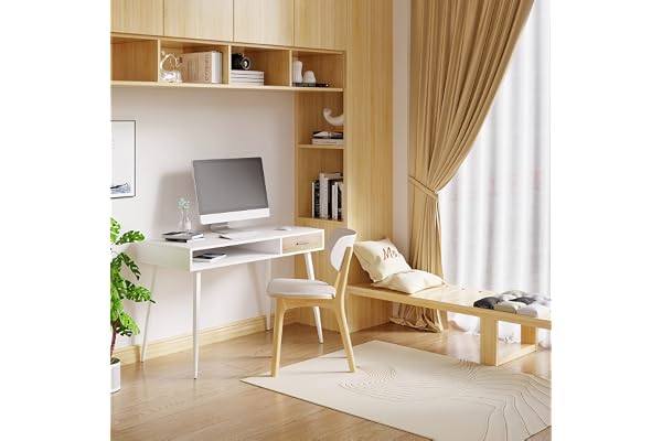 WOLTU TS39ws datorskrivbord i stål och MDF, skrivbord PC laptopbord med 1 låda och 1 öppet fack, 110 x 50 x 75 cm (LxPxH)