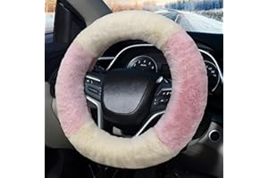 Pahajim Couvre Volant Fluffy Housse Volant Voiture en Fourrure，Fuzzy Caches de Volant Universelle 36-39cm Moumoute Volant pour Femmes (Rose Blanc)