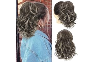 LARFRAECY Cola de caballo rizada, Corto Cola de caballo Ondulato Cola de caballo Extension Pinza de Garra Extensiones Coleta Sintetico naturale Panini con coda di cavallo per donne (Castaño Oscuro)