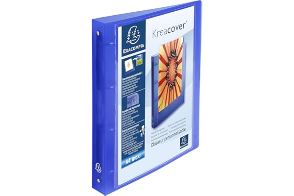 Exacompta - réf. 51562E - 1 classeur PP rigide personnalisable 1 poche - 4 anneaux ronds diamètre 30 mm - Dimensions extérieures : 32 x 26,8 cm - Format à classer A4 Maxi - Coloris : bleu