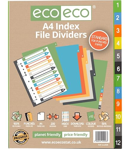 Eco-eco Eco046x4 Carpeta A4 Con 4 Anillas Tóricas Recicladas Al 65% Con 12 Bolsillos Multiperforados, Lomo De 0.866 In, Paquete De 4 Unidades, Color Negro