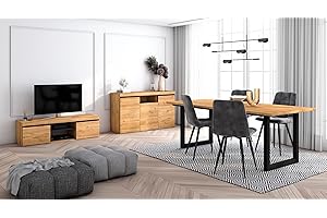 Skraut Home - Set di mobili per il soggiorno | Tavolo 200 piedi U 10 commensali | Mobile TV 140 | Madia/Credenza 140 | Rovere e Nero | Stile industriale