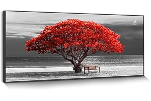 hyidecorart Marco Negro Cuadro Moderno en Lienzo Árbol Rojo,1 Parte Cuadros Arbol De La Vida, Árboles Naturaleza Cuadros Decoracion Salon Dormitorios Comedor Oficina Pasillo Cocina Y Baño