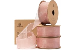Vitalizart Ruban en Organza Rose Doré, 2,5 cm x 27,4 m (3 Rouleaux*9,1 m), Ruban Cadeau Large en Tissu pour Artisanat, Emballage Cadeau, Arbre de Noël, Nœuds, Invitations de Mariage