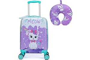 HTgroce Maleta Infantil Niña, Maletas De Viaje con Almohada para Cuello, Maleta de Cabina Maleta niña con Ruedas Universales