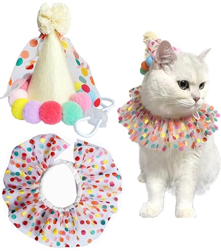 Set Compleanno Per Cani E Gatti - Cappello, Bandana E 6 Fascioni, Ricamato A Mano (Rosa)