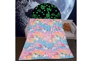 ‎SITUHAONAN Unicorn Blanket Glow in the Dark Children's Cuddly Blanket Fluffy Girls Gifts 6-14 Years Birthday Couch Sofa Throw Blanket Fleece Blanket Room Decoration Wool Blanket (Unicorn House, 120 x 160 cm)