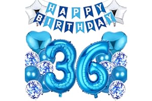 Feelairy Geburtstagsdeko 36 Jahre Mann, Luftballon 36. Geburtstag Deko Männer, Happy Birthday Deko Folienballon 36 Jahre Geburtstag Männer, Blau Ballon 36. Geburtstag Mann Party Dekoration Set