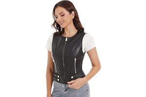 DIASHINY Kurze Kunstlederweste für Damen Slim Revers Ärmellos Biker Slim Fit PU Ärmellose Lederjacke Motorradweste
