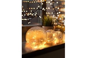 ‎PURE LIVING INTERIOR DESIGN LED Kugelleuchte 3er Set, LED Kugel mit Timer, Leuchtkugeln mit Batterie warmweiß als Dekoleuchte batteriebetrieben, LED Glaskugel als Fensterbrett Deko, Lichter Deko, Deko Fensterbank