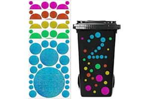 SETOFI Wheelie Bin Stickers, Colorful Dots Dustbin Sticker Waterproof Reflective Stickers Self-adhesive for Wall, Window, Door, Bin, Fridge 5 Sheets