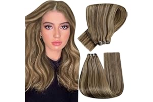 Hetto Lacio Extensiones Cortina Pelo Natural Humano 35cm Cortina Extensiones de Cabello Invisible #4/27 Marron Oscuro Con Rubio Caramelo 80g Extensiones Cortina Cabello Tejido