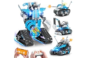 HOGOKIDS Tecnica telecomandata giocattolo da costruzione per bambini – Kit da costruzione 4 in 1 ricaricabile RC con app e controllo remoto robot/acrobot/escavatore/carro armato giocattolo tecnico per