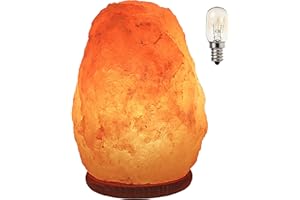 NATUR WASSY Lampara De Sal Del Himalaya C/ Base De Madera, (1,5 a 2 KG) 100% Natural. Lampara Echa A Mano Artesanalmente. Lista Para Usar Con Su Lampara, Interruptor Y Cable. (Enchufe EU). Piedra De 5 Tamaños