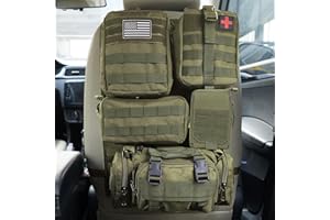 BXBXHD Universal Tactical Car Seat Back Organizer Bag Tactical Molle Vehicle Organizers Panel Gear Accessories with 5 Different Size Molle Pouches for Car Truck Ford Jeep Vehicle (A style-Military green)