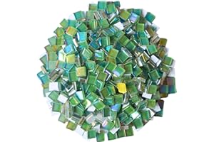 Yuvori 0,5 kg quadratische Kristallmosaikfliesen 1 cm DIY für Badezimmer, Wohnzimmer, Küche, Balkon (irisierendes Grün)