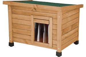 KERBL PET Rustica 81564 Katthus, Ljusbrun, Grön, 57 x 45 x 53 cm | Brun/grön, 57 × 45 × 43 cm, trähus med svängdörr, plexiglasfönster och höjdjusterbara plastfötter