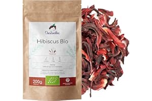 Chabiothé - Fleurs d'Hibiscus BIO séchées 200g (Bissap, Karkadé) - conditionné en France - sachet biodégradable