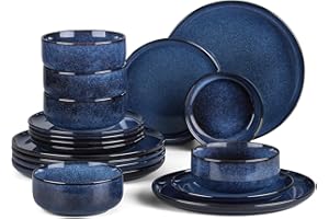 HaWare Dinner Set, 18 Piece Stoneware Dinnerware Service for 6, Reactive Glaze Dining Ware Include Plates and Bowls, Chip and Scratch Resistant, Microwave & Dishwasher Safe, Nebulas Blue