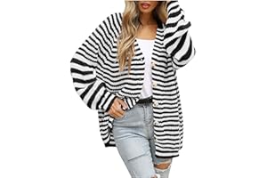 DEAAMYGLINE Gestreifter Strickjacke Damen Knopfleiste ,Pullover Damen Cardigan ,Strickmantel Damen Grobstrick Rote Streifen Farbblock Strick Jacke Strickcardigan Sweater Strickjacken für Frauen Herbst Winter