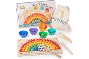 KidMigo Montessori Spielzeug, Rainbow Bead Game, Holz Clip Brettspiel, Puzzle Board, Kinder Hände Augen Gehirn Training, Ab 3 Jahr, Vorschule Geschenk für 3 4 5 6 Jahre