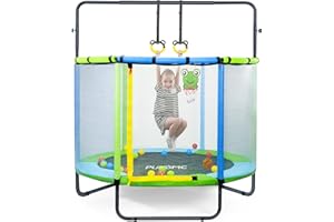 Pukomc 36/55/60in Toddler Trampoline for Kids Exercise,Rebounder with Adjustable Foam Handle and Safety Padded Cover/with Basketaball Hoop, Foldable Kids Trampolines for Indoor Outdoor