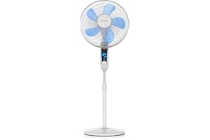 Brandson - Standventilator DC Silent mit Fernbedienung + LED Display - 24 Geschwindigkeiten - Oszillation 80° - Ventilator sehr leise - Höhe verstellbar - Kopf neigbar - Weiss - energiesparend