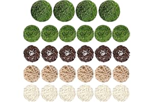 JOENCOST 28Pcs Natural Green Moss Decorative Ball Rattan Balls Set, MYKASEN Decorative Balls for Centerpiece Bowls, Natural Dried Balls for Home Decor Wedding Party Table Decoration