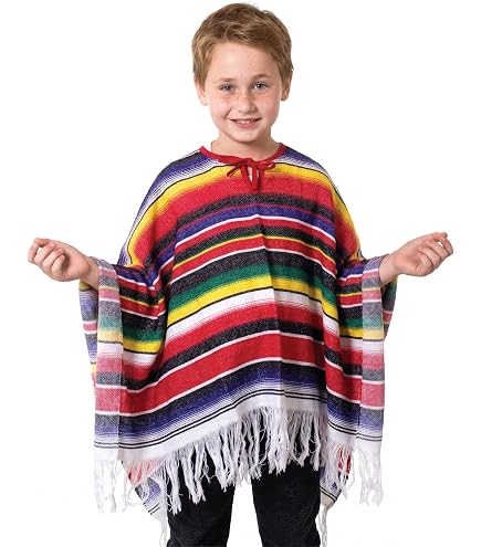 Poncho Messicano Classico Pesante Coyote 4 Rosso &ndash; Taglia Unica, Unisex, Fatto In Messico