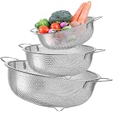 3 Pieces Stainless Steel Colander with Handles Stainless Steel Drainer | Micro Perforated Strainer Metal Strainer for Drainin