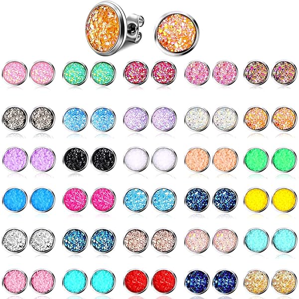 12 Paar Edelstein Ohrstecker Set – Natürliche Steine Wie Tigerauge, Rosenquarz, Onyx, 6-10 Mm, Vergoldet